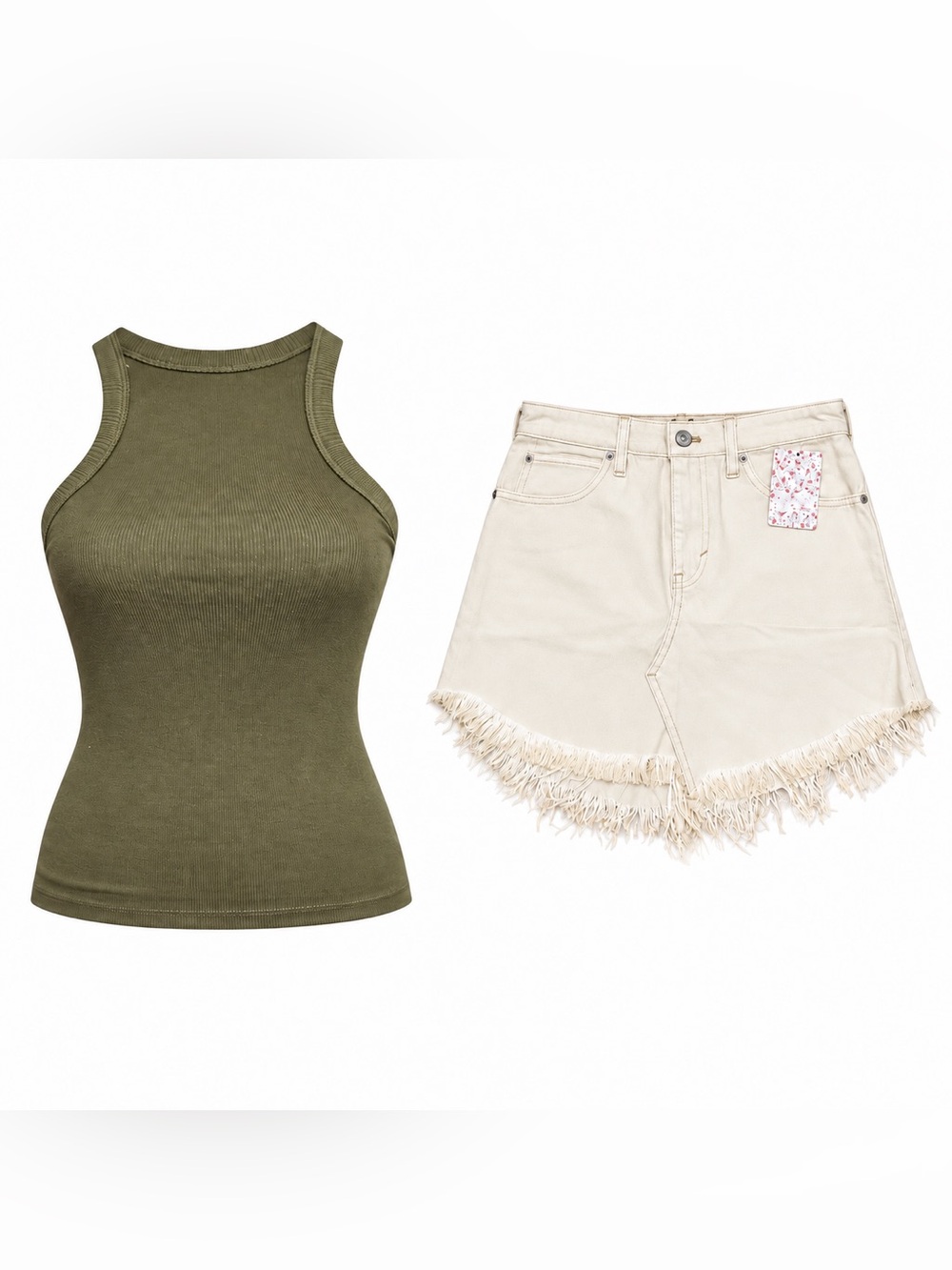 NWT Free People Olive Tank & Bailey Denim Mini Skirt Outfit S/26